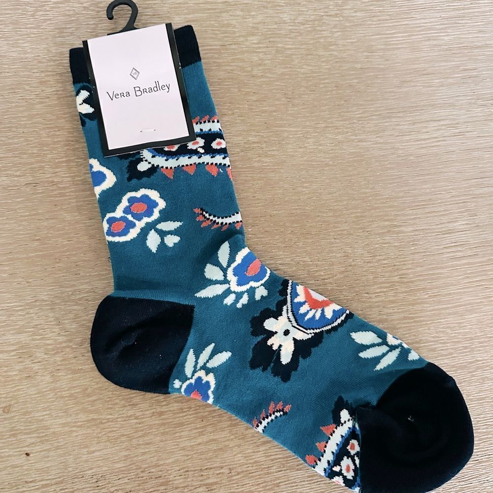 Vera Bradley Crew Teal Socks Haymarket Paisley Jewel